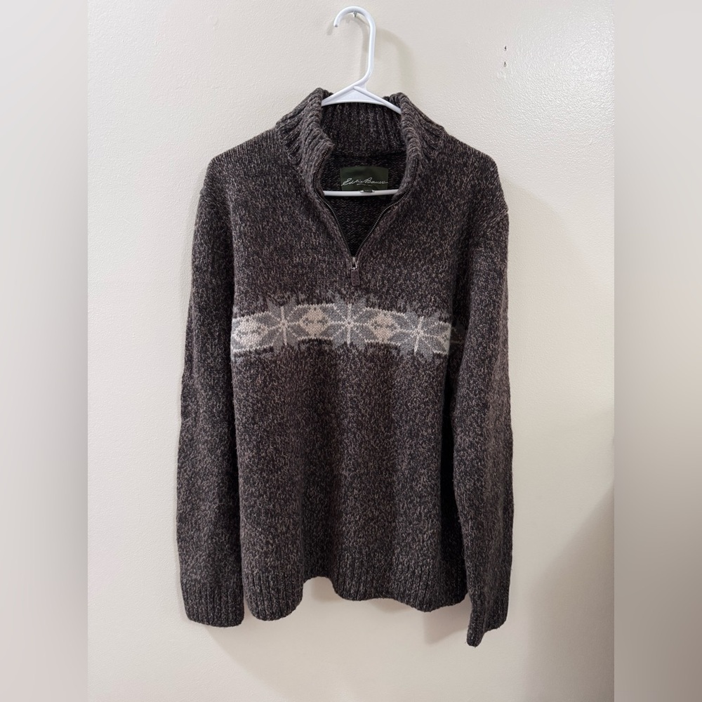 Eddie Bauer Brown Zip Up Sweater with Stand-Up Collar